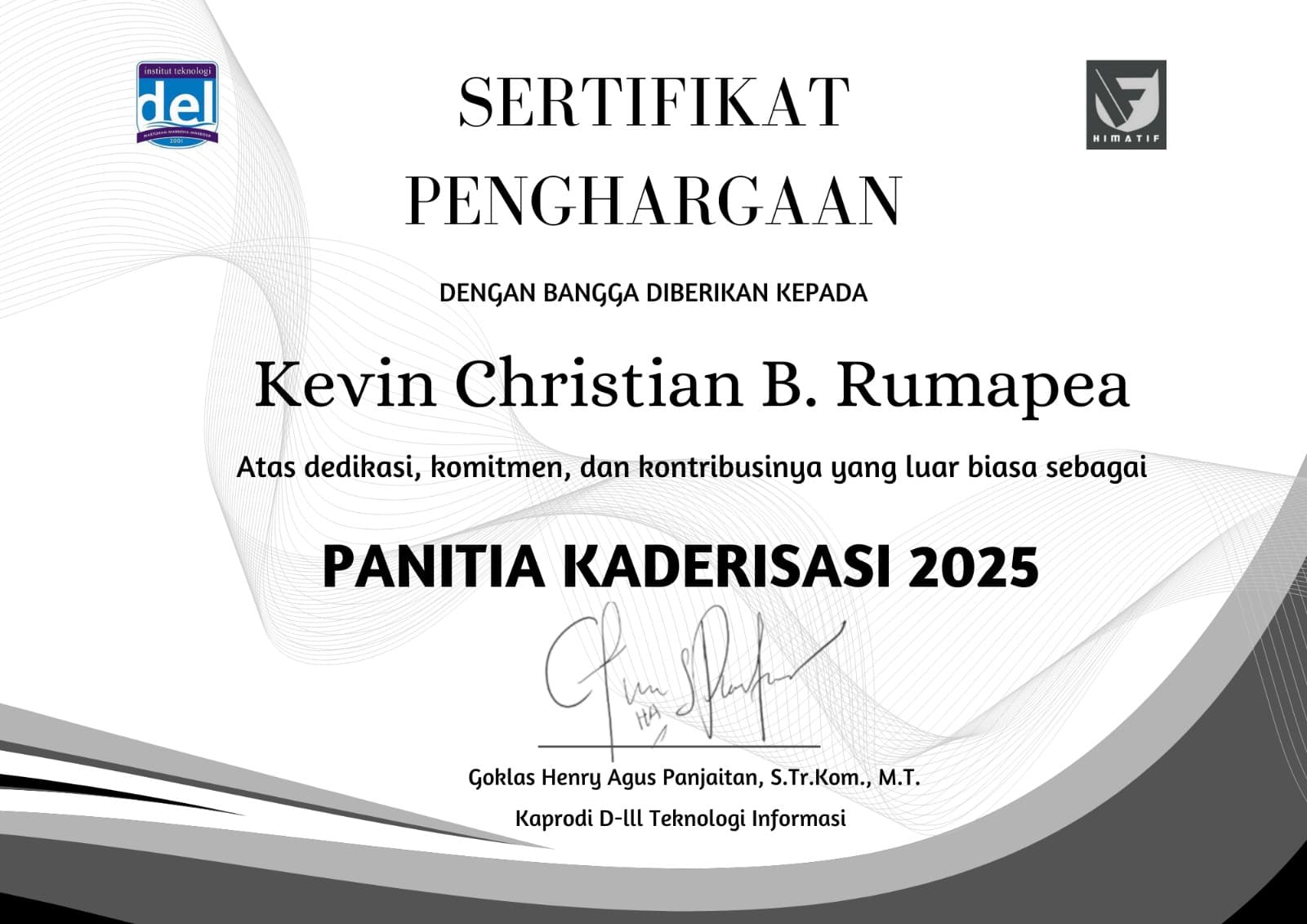 Appreciation Certificate – Panitia Kaderisasi 2025